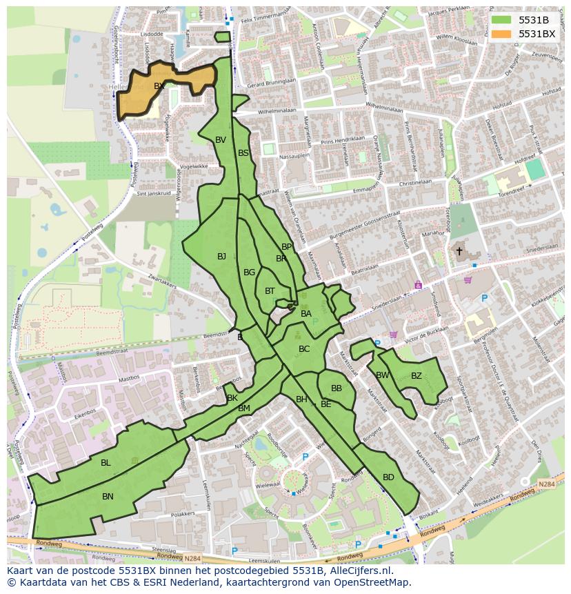 Afbeelding van het postcodegebied 5531 BX op de kaart.