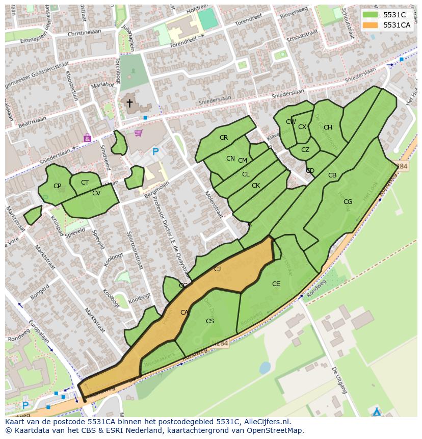 Afbeelding van het postcodegebied 5531 CA op de kaart.
