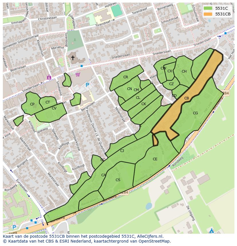 Afbeelding van het postcodegebied 5531 CB op de kaart.