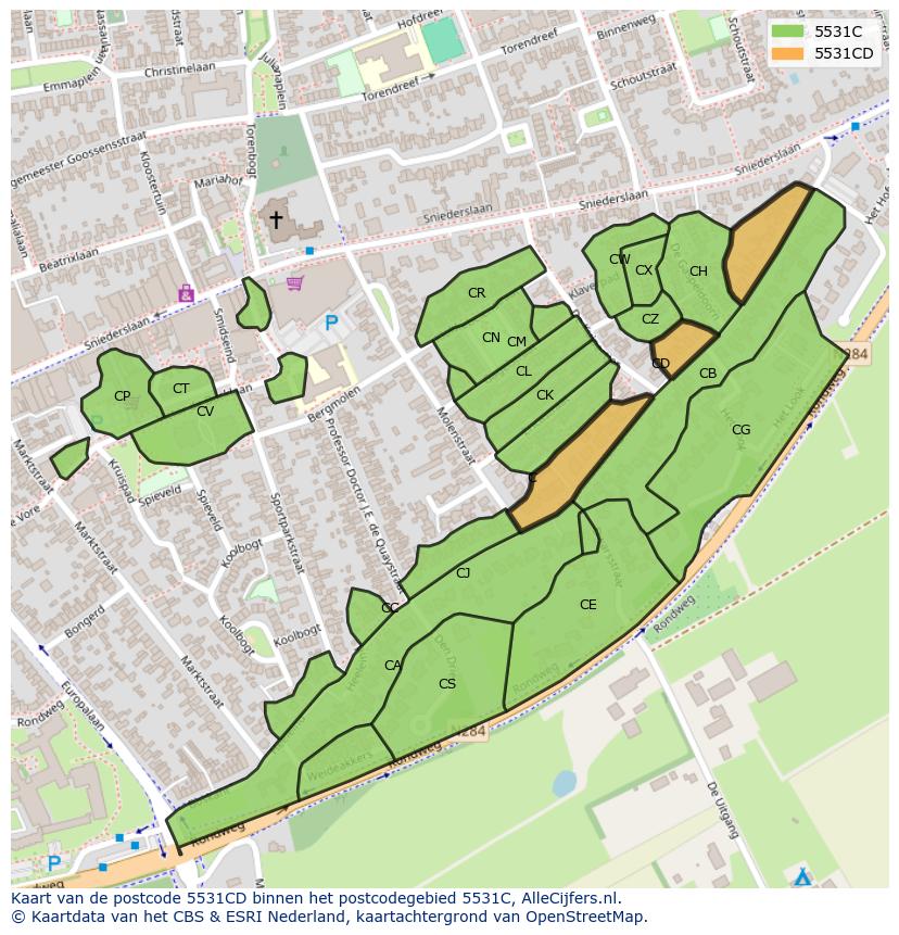 Afbeelding van het postcodegebied 5531 CD op de kaart.
