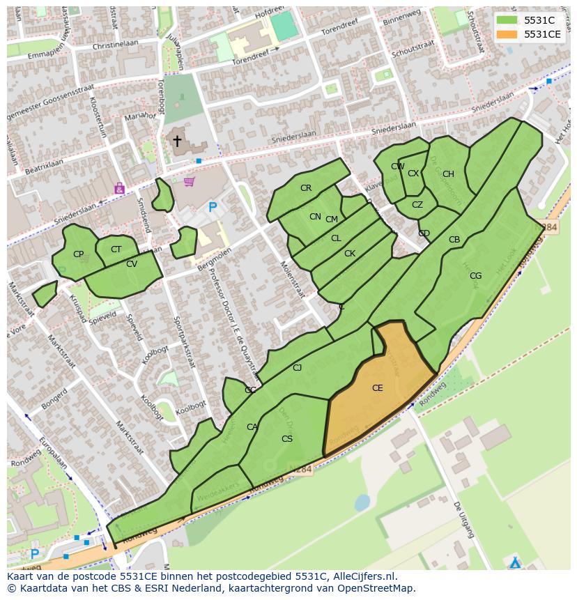 Afbeelding van het postcodegebied 5531 CE op de kaart.