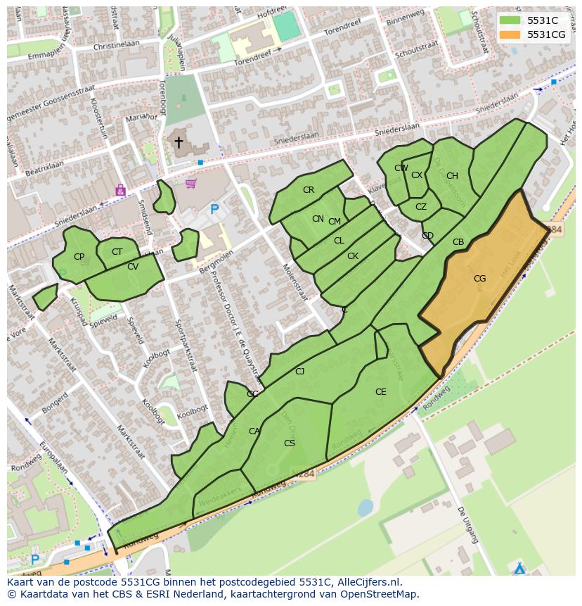 Afbeelding van het postcodegebied 5531 CG op de kaart.