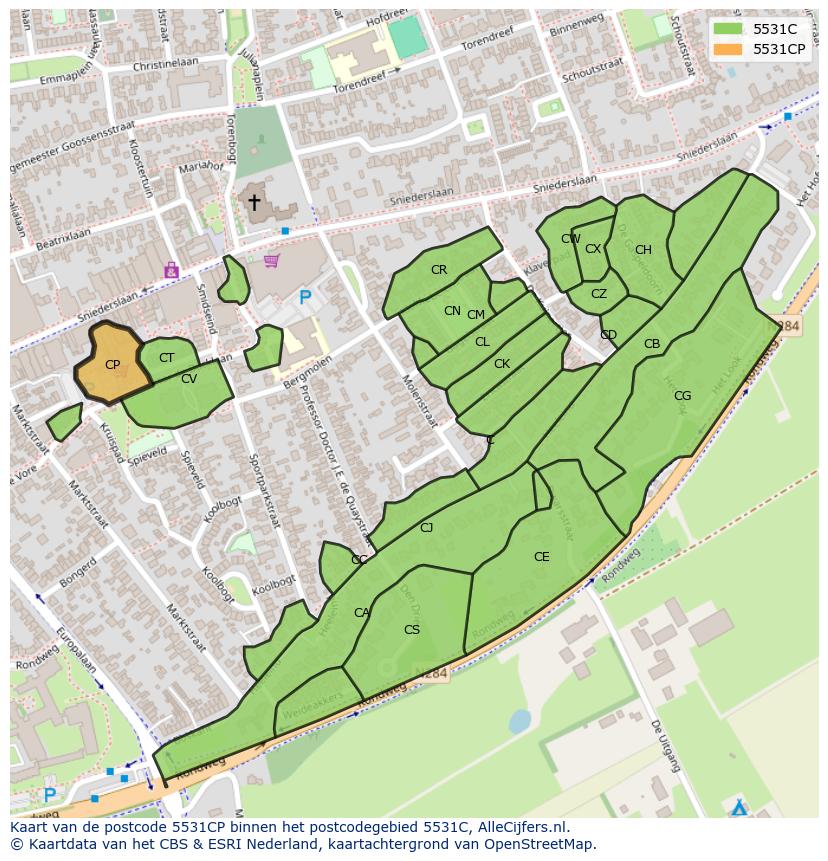 Afbeelding van het postcodegebied 5531 CP op de kaart.