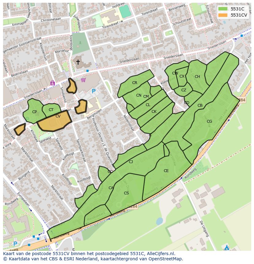 Afbeelding van het postcodegebied 5531 CV op de kaart.