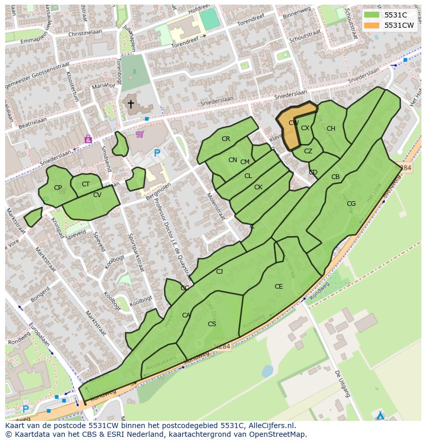 Afbeelding van het postcodegebied 5531 CW op de kaart.
