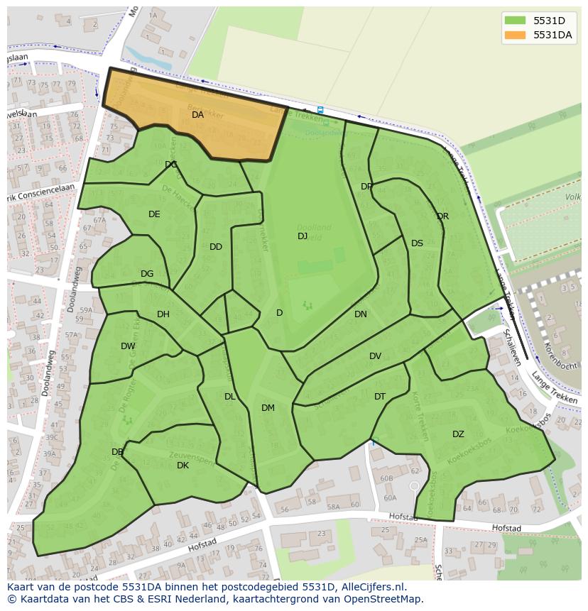 Afbeelding van het postcodegebied 5531 DA op de kaart.
