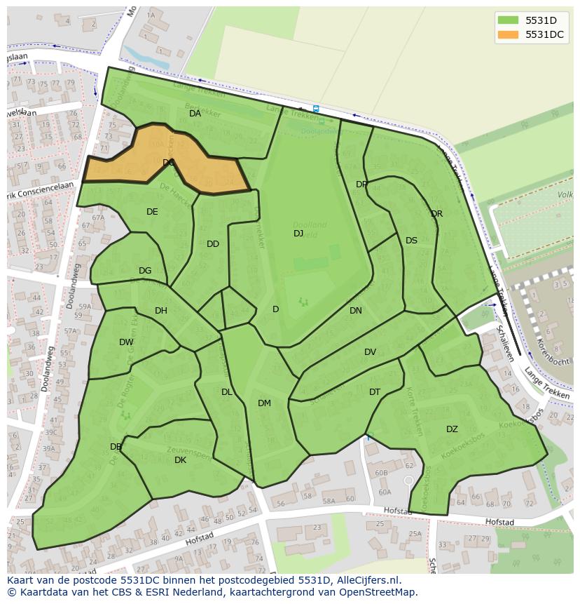 Afbeelding van het postcodegebied 5531 DC op de kaart.