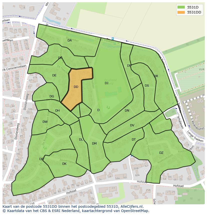 Afbeelding van het postcodegebied 5531 DD op de kaart.