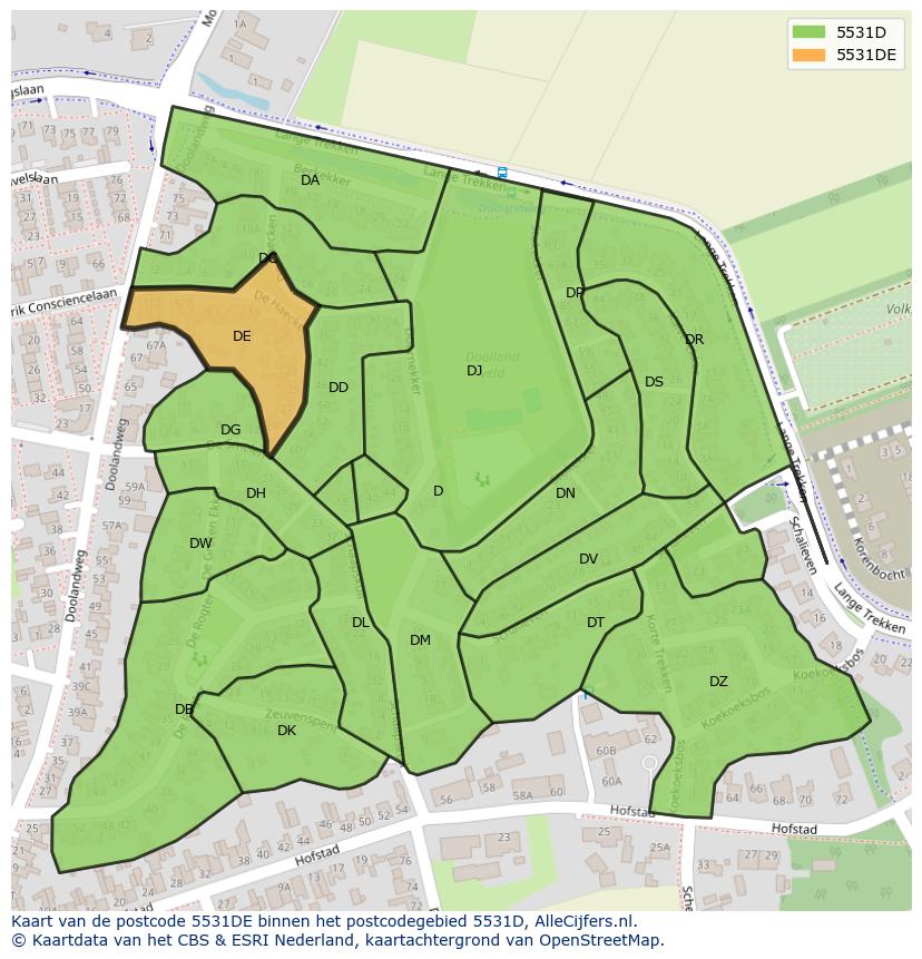 Afbeelding van het postcodegebied 5531 DE op de kaart.