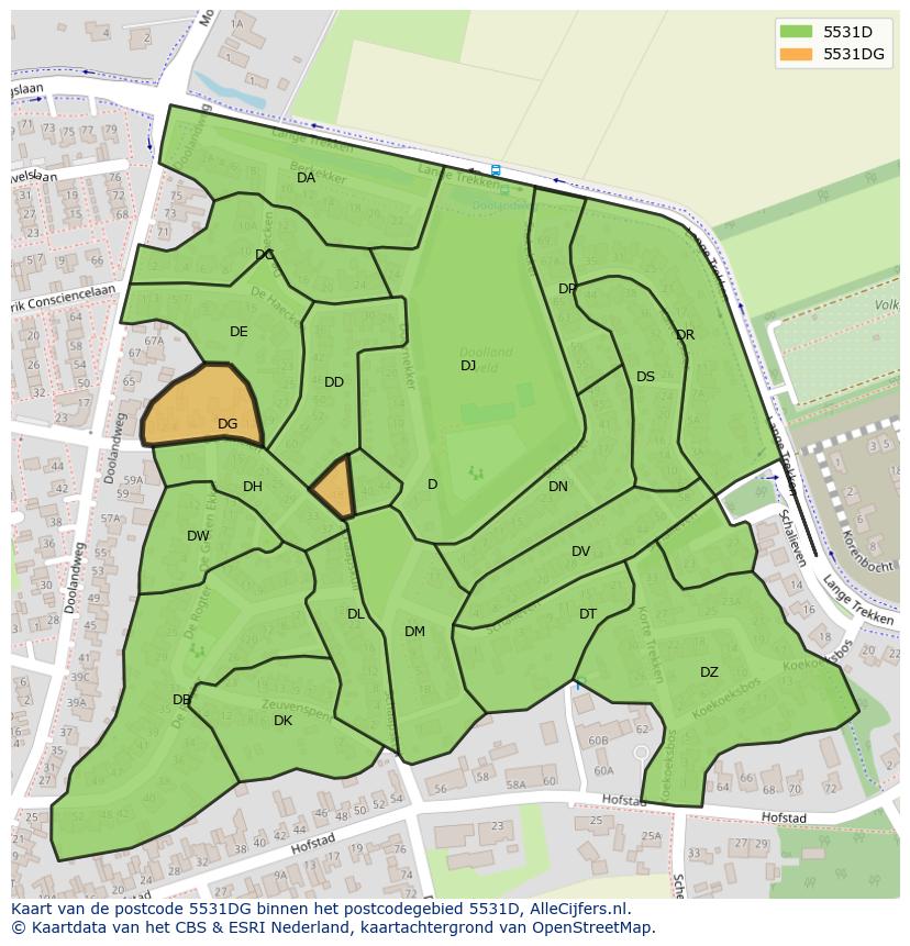Afbeelding van het postcodegebied 5531 DG op de kaart.