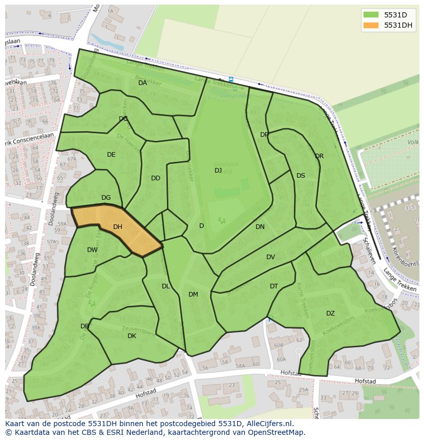 Afbeelding van het postcodegebied 5531 DH op de kaart.