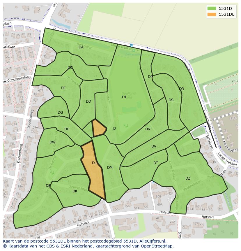 Afbeelding van het postcodegebied 5531 DL op de kaart.