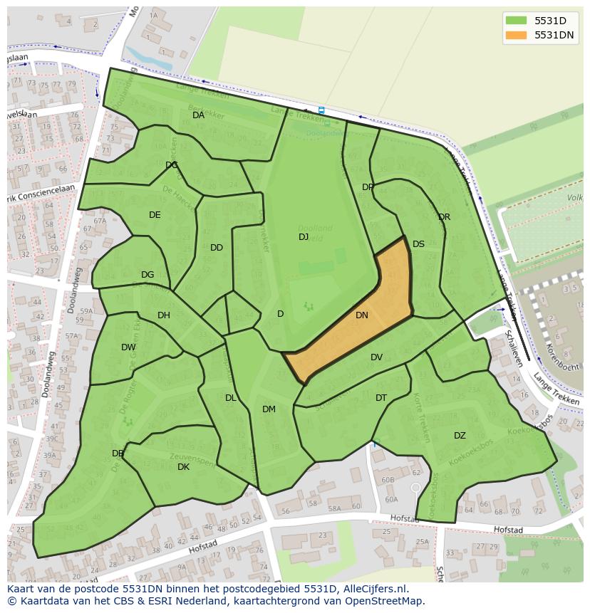 Afbeelding van het postcodegebied 5531 DN op de kaart.