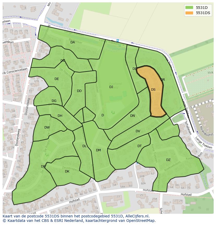 Afbeelding van het postcodegebied 5531 DS op de kaart.