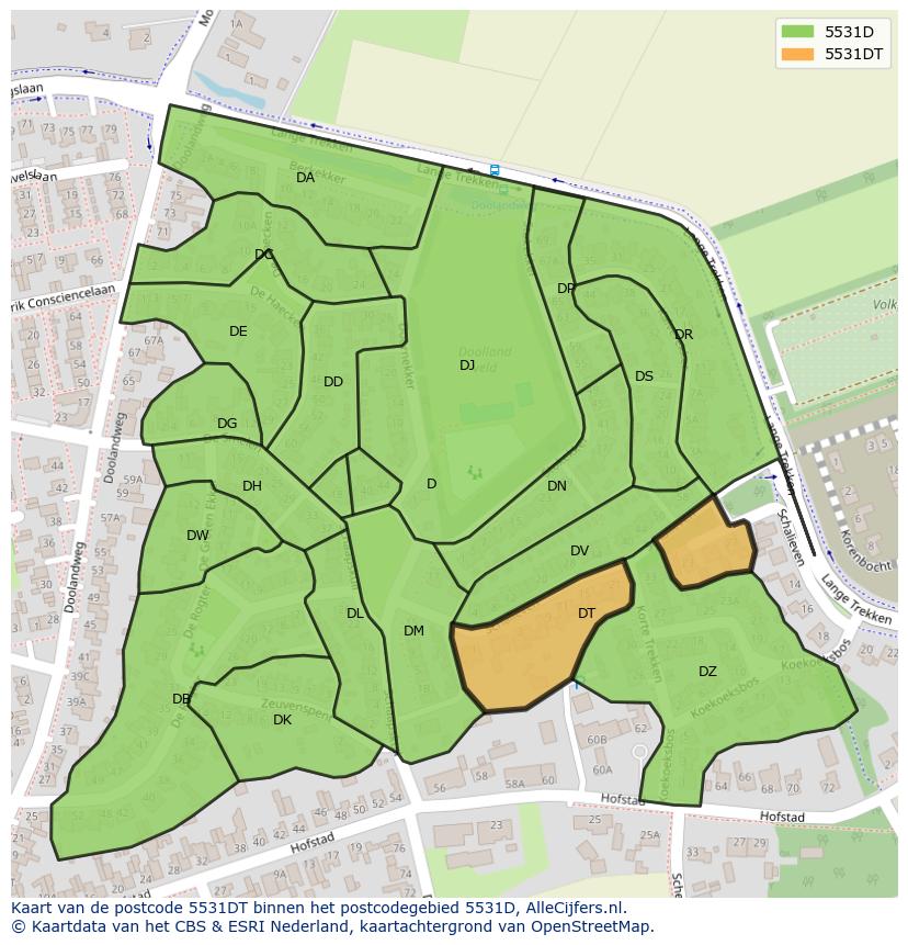 Afbeelding van het postcodegebied 5531 DT op de kaart.