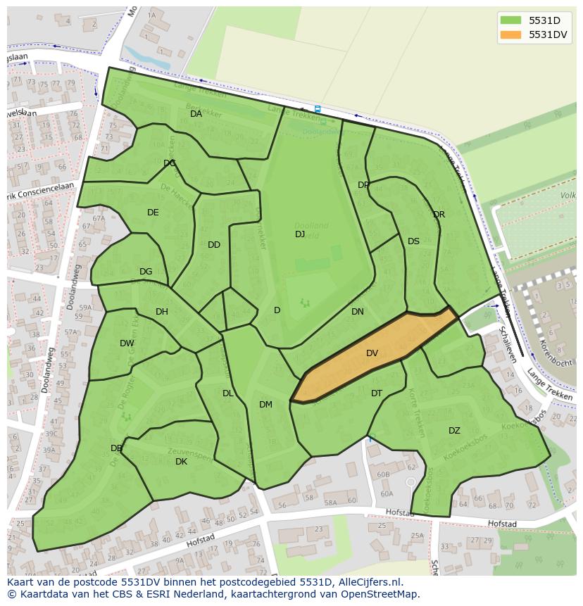 Afbeelding van het postcodegebied 5531 DV op de kaart.