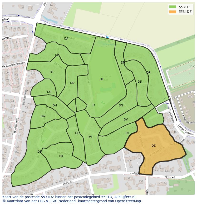 Afbeelding van het postcodegebied 5531 DZ op de kaart.
