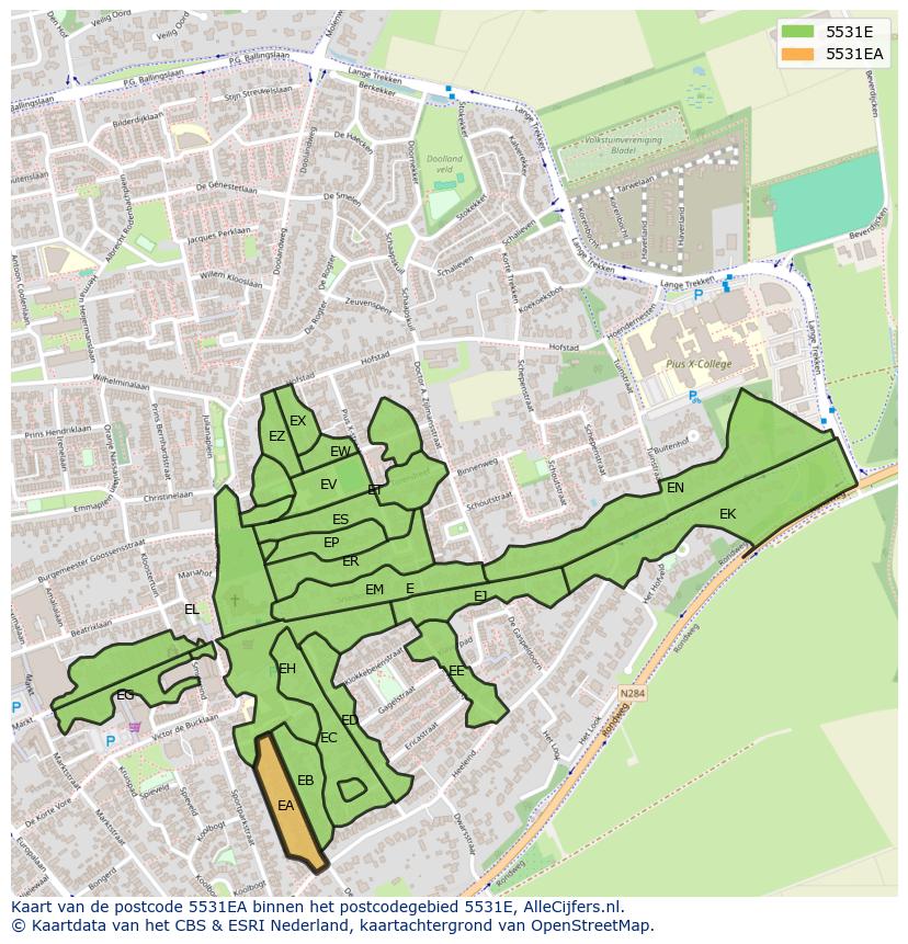 Afbeelding van het postcodegebied 5531 EA op de kaart.