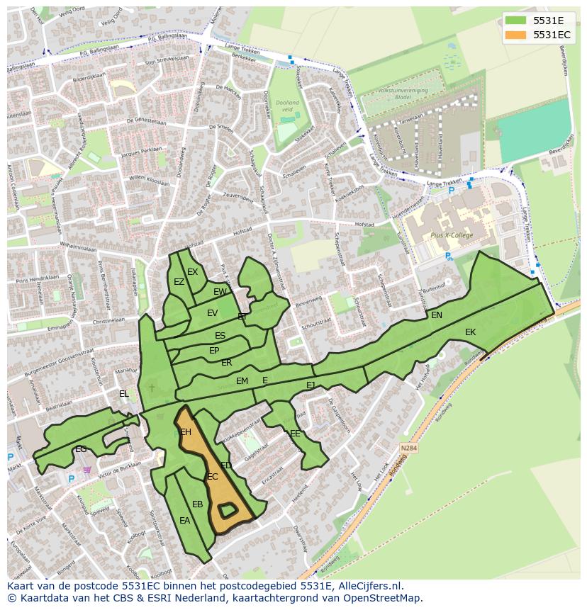 Afbeelding van het postcodegebied 5531 EC op de kaart.