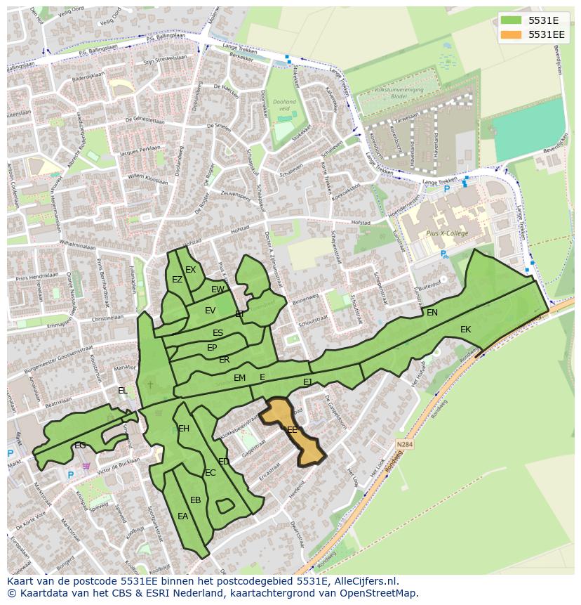 Afbeelding van het postcodegebied 5531 EE op de kaart.