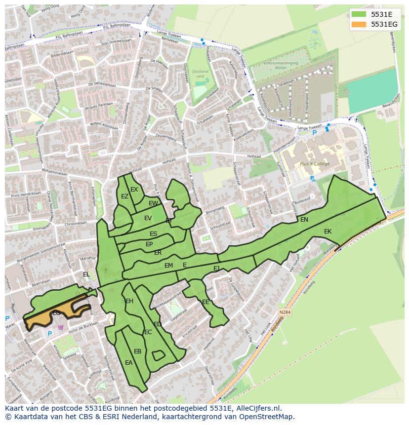 Afbeelding van het postcodegebied 5531 EG op de kaart.