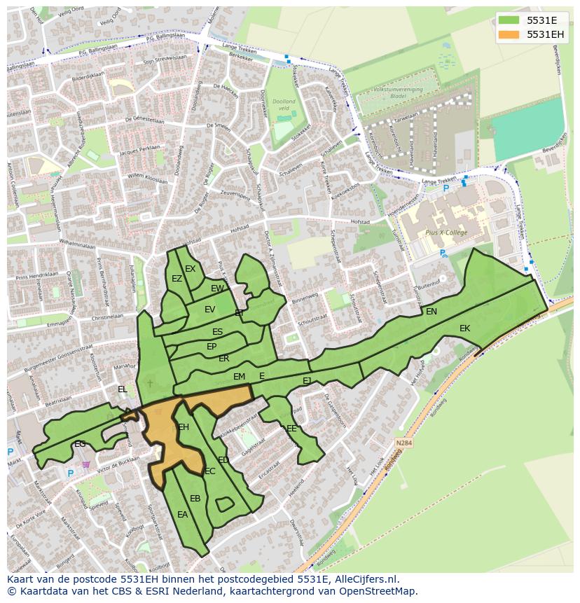 Afbeelding van het postcodegebied 5531 EH op de kaart.