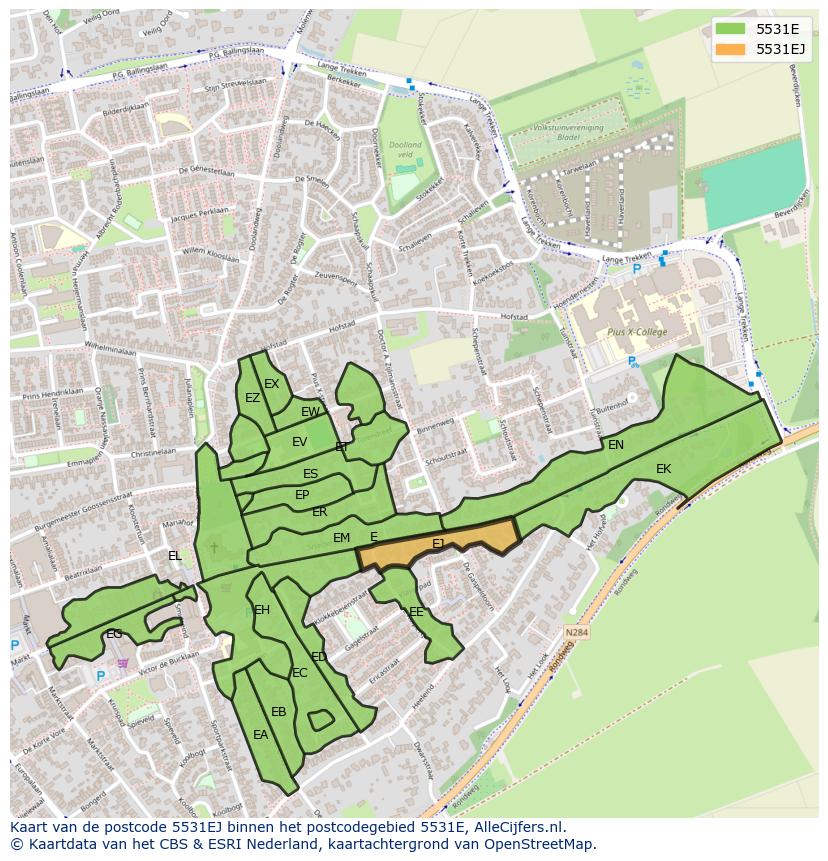 Afbeelding van het postcodegebied 5531 EJ op de kaart.