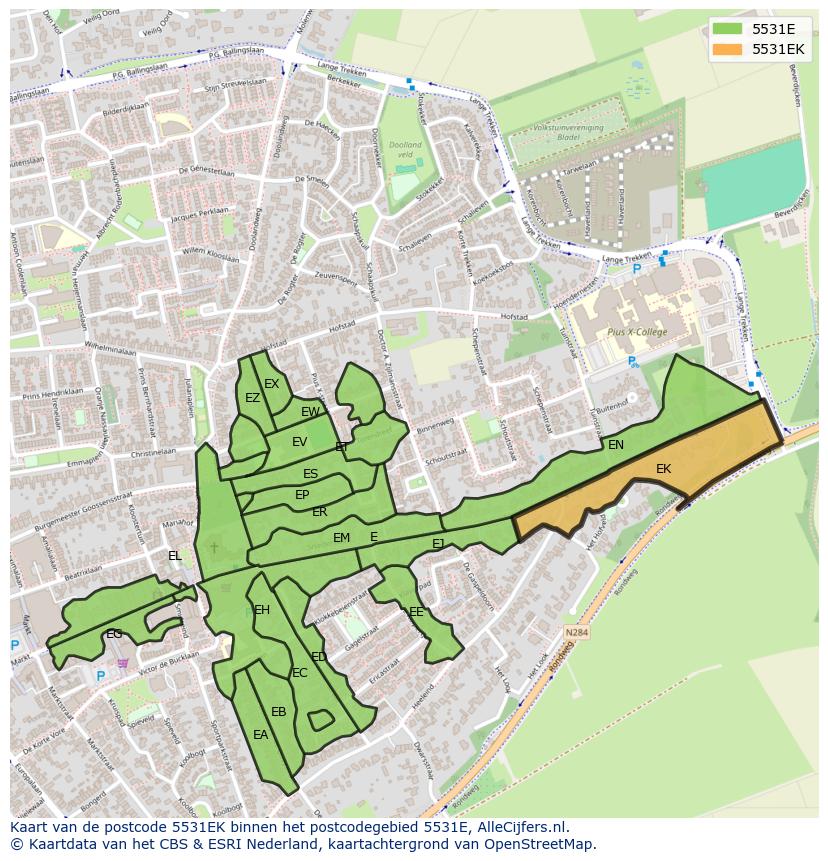 Afbeelding van het postcodegebied 5531 EK op de kaart.