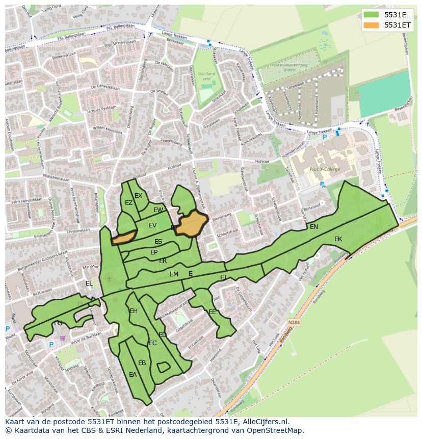 Afbeelding van het postcodegebied 5531 ET op de kaart.