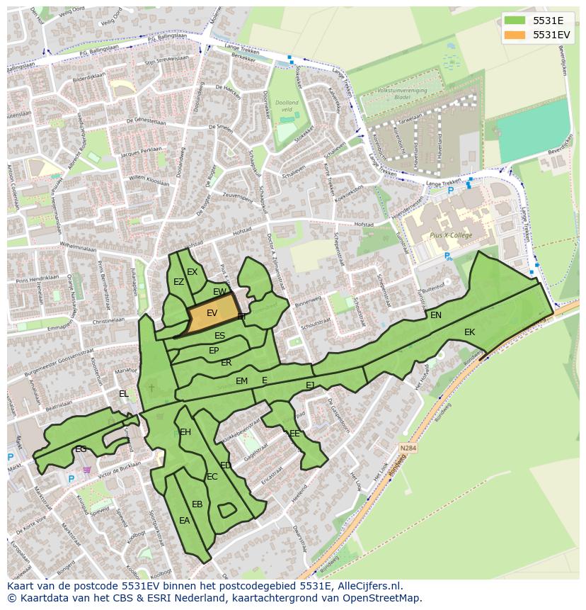 Afbeelding van het postcodegebied 5531 EV op de kaart.