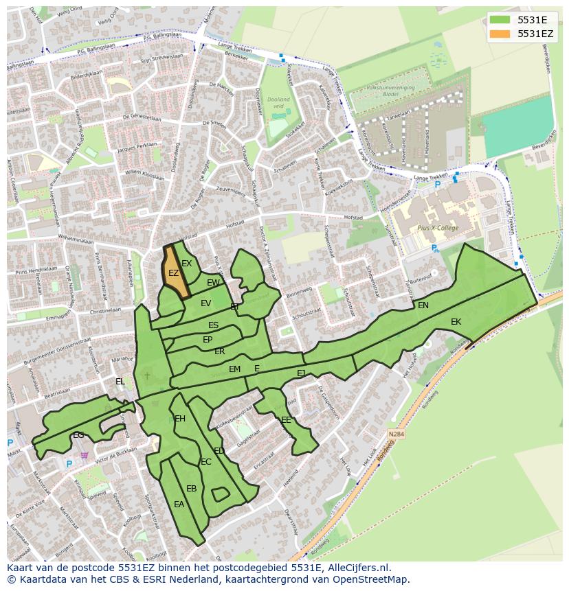 Afbeelding van het postcodegebied 5531 EZ op de kaart.
