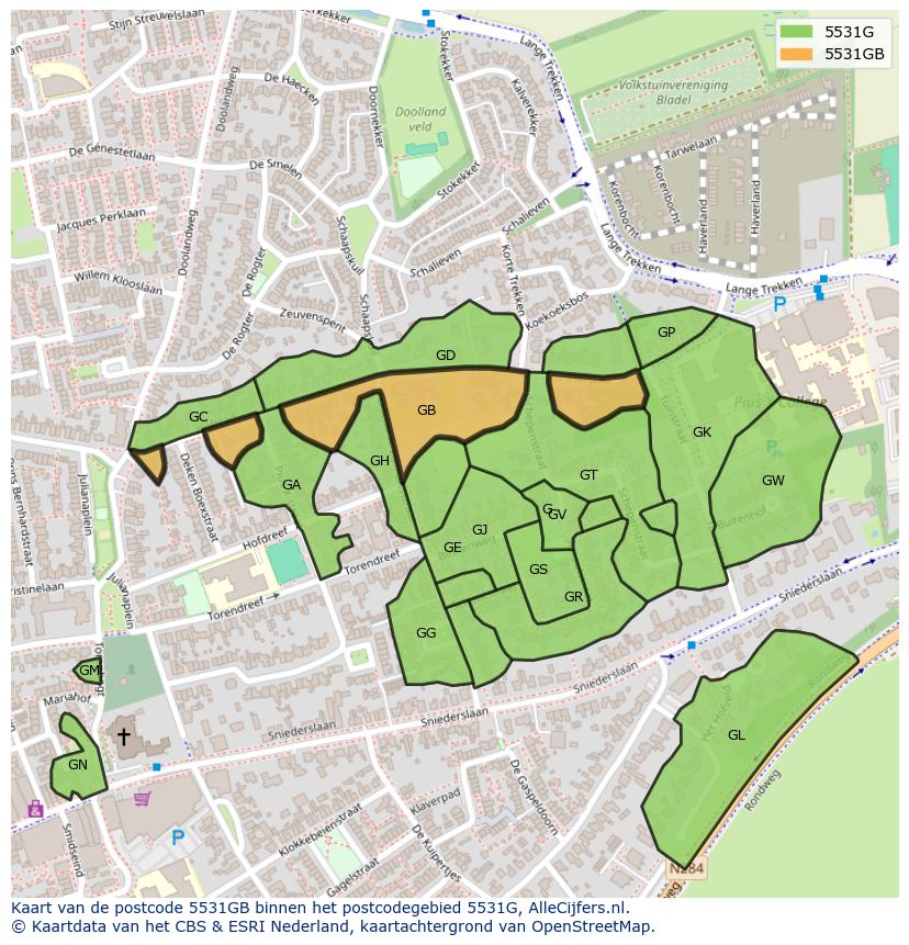 Afbeelding van het postcodegebied 5531 GB op de kaart.