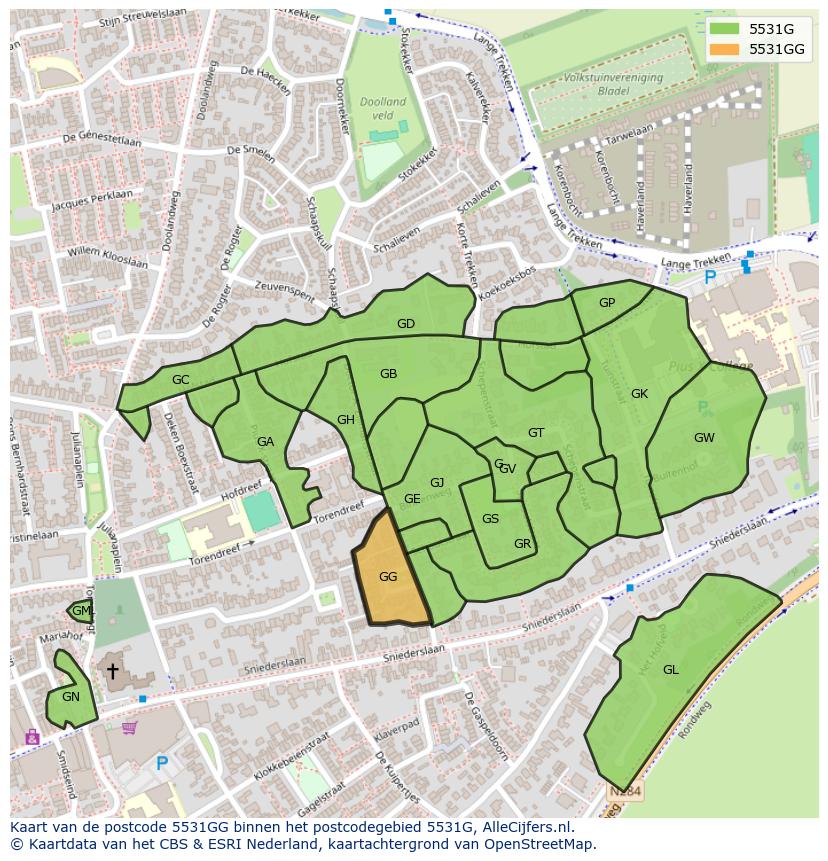 Afbeelding van het postcodegebied 5531 GG op de kaart.