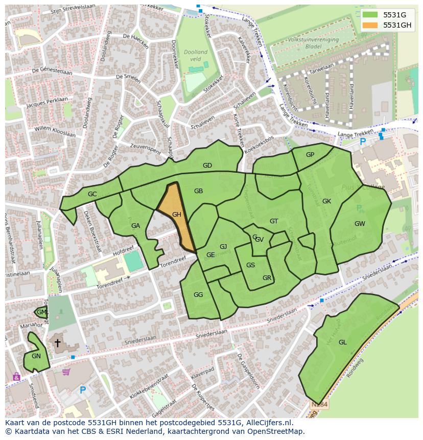 Afbeelding van het postcodegebied 5531 GH op de kaart.