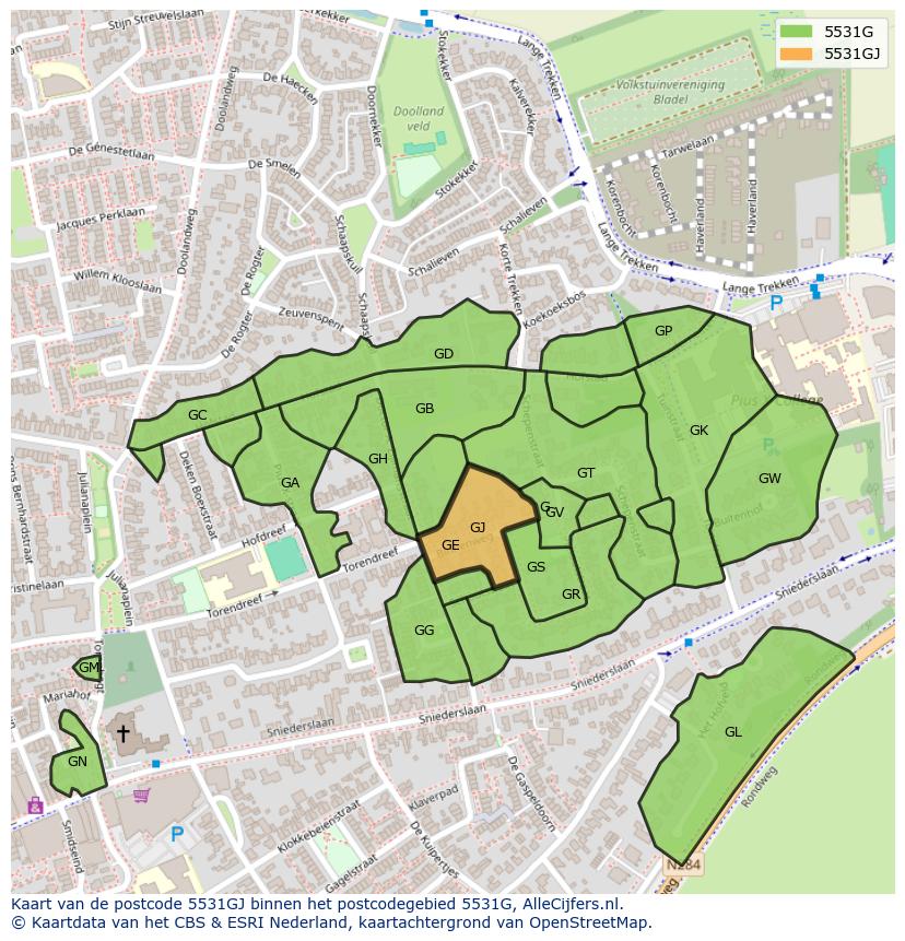 Afbeelding van het postcodegebied 5531 GJ op de kaart.