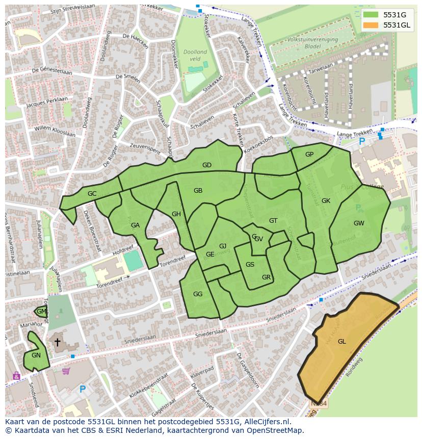 Afbeelding van het postcodegebied 5531 GL op de kaart.