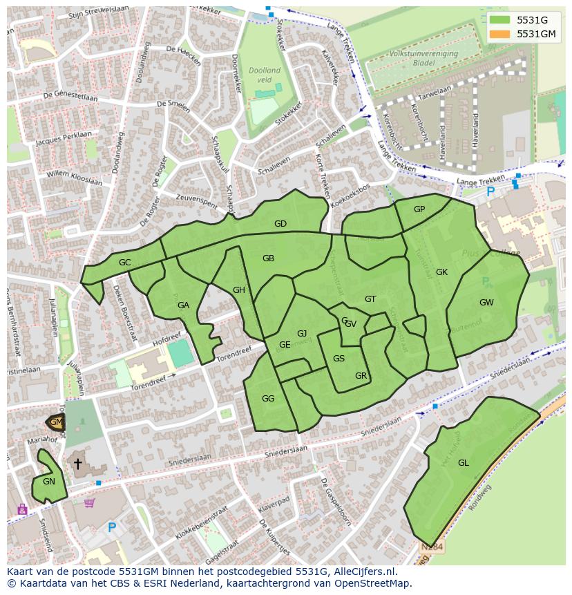 Afbeelding van het postcodegebied 5531 GM op de kaart.