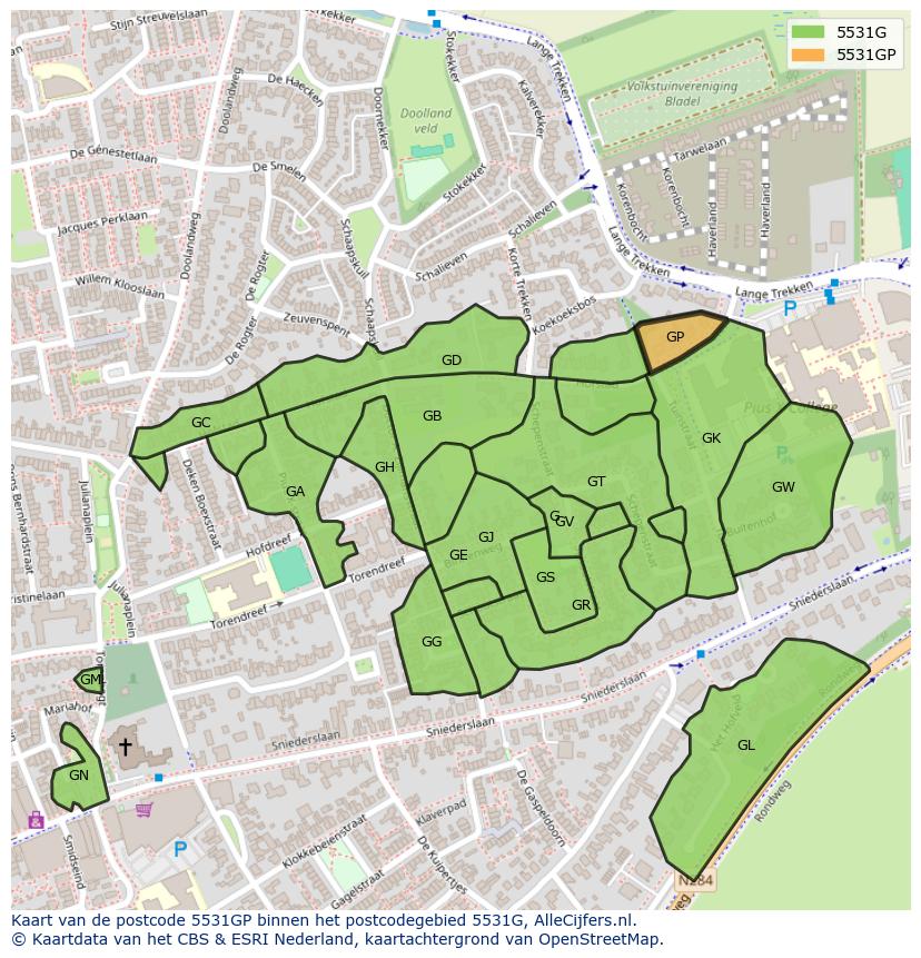 Afbeelding van het postcodegebied 5531 GP op de kaart.