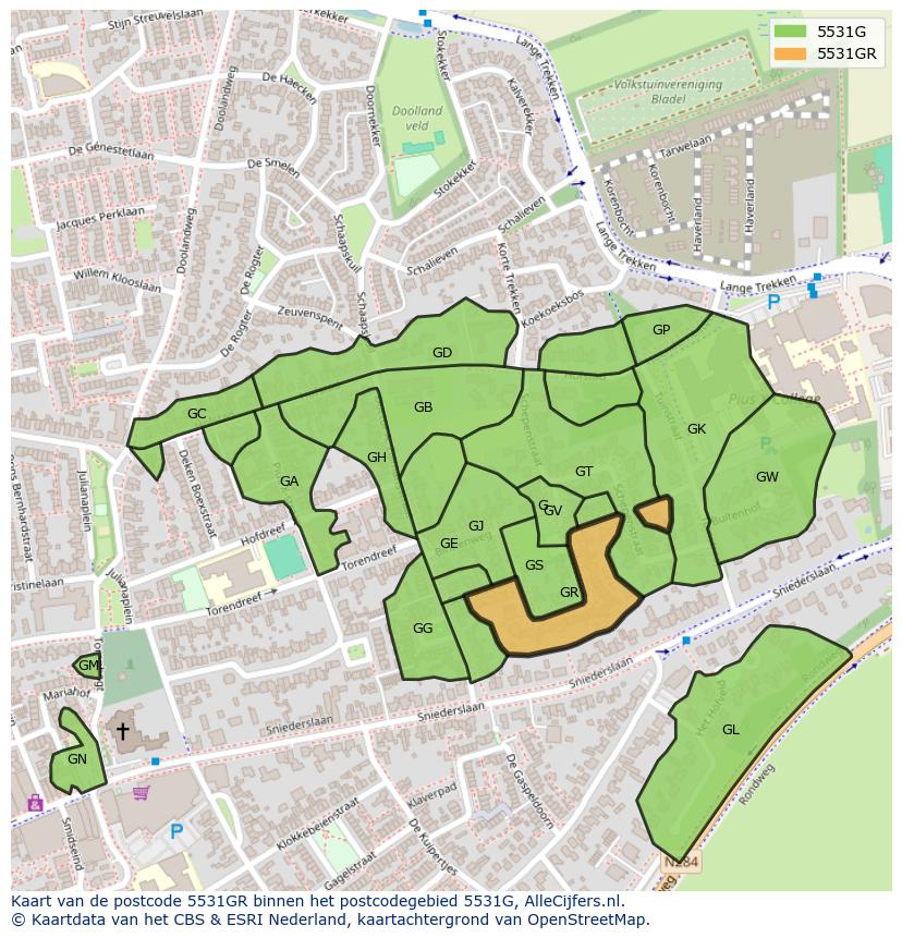 Afbeelding van het postcodegebied 5531 GR op de kaart.