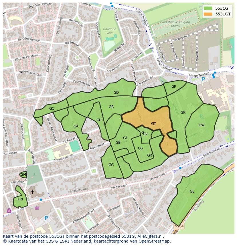 Afbeelding van het postcodegebied 5531 GT op de kaart.