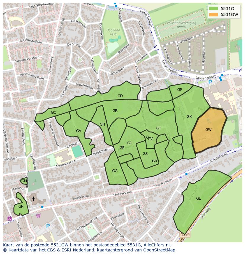 Afbeelding van het postcodegebied 5531 GW op de kaart.