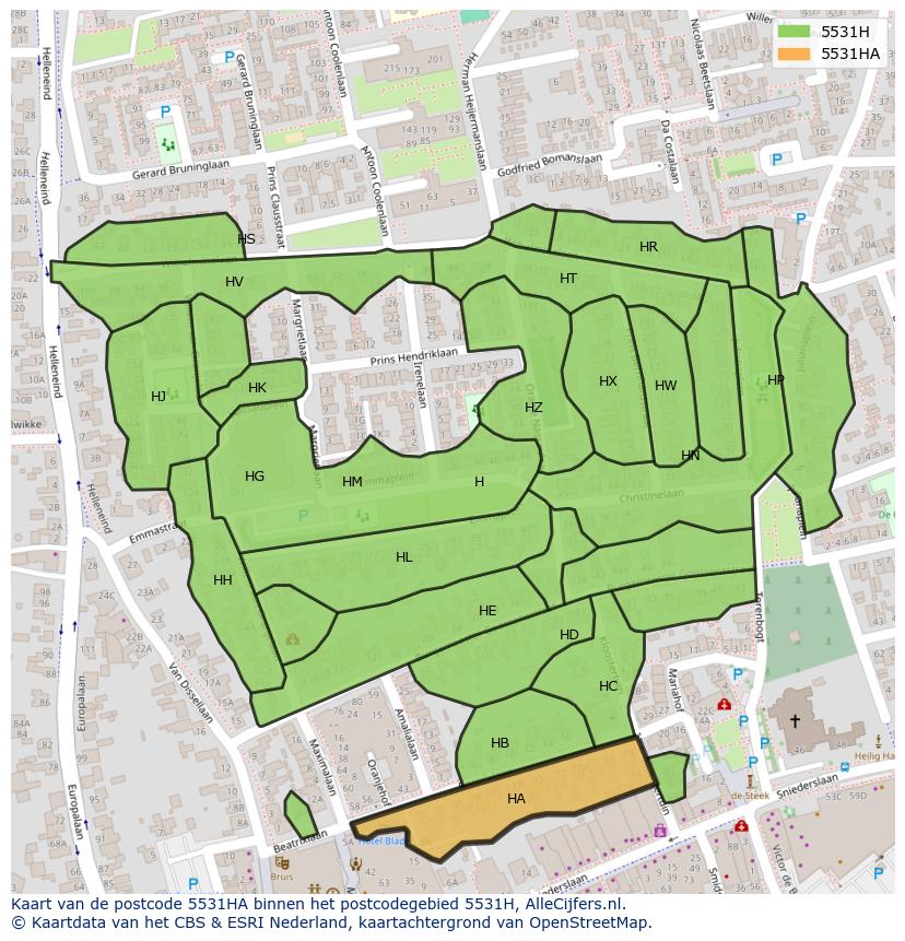 Afbeelding van het postcodegebied 5531 HA op de kaart.