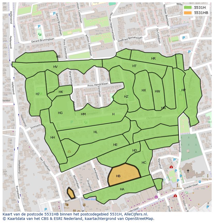 Afbeelding van het postcodegebied 5531 HB op de kaart.