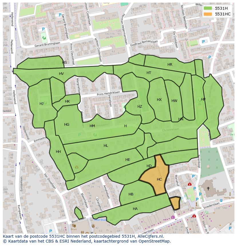 Afbeelding van het postcodegebied 5531 HC op de kaart.