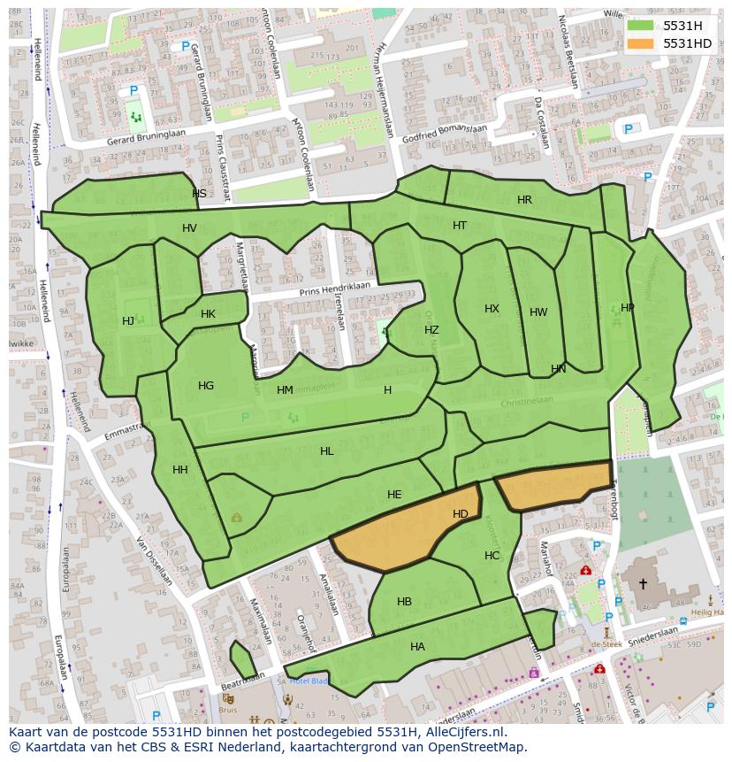 Afbeelding van het postcodegebied 5531 HD op de kaart.