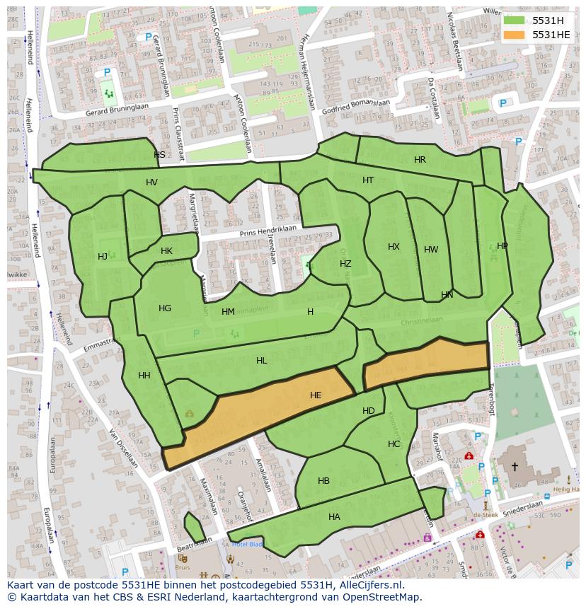 Afbeelding van het postcodegebied 5531 HE op de kaart.