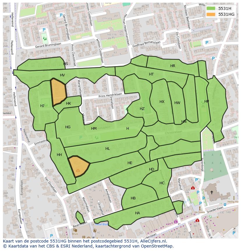 Afbeelding van het postcodegebied 5531 HG op de kaart.