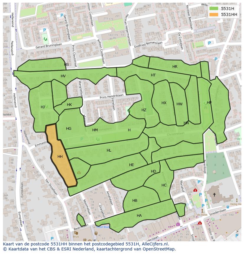 Afbeelding van het postcodegebied 5531 HH op de kaart.