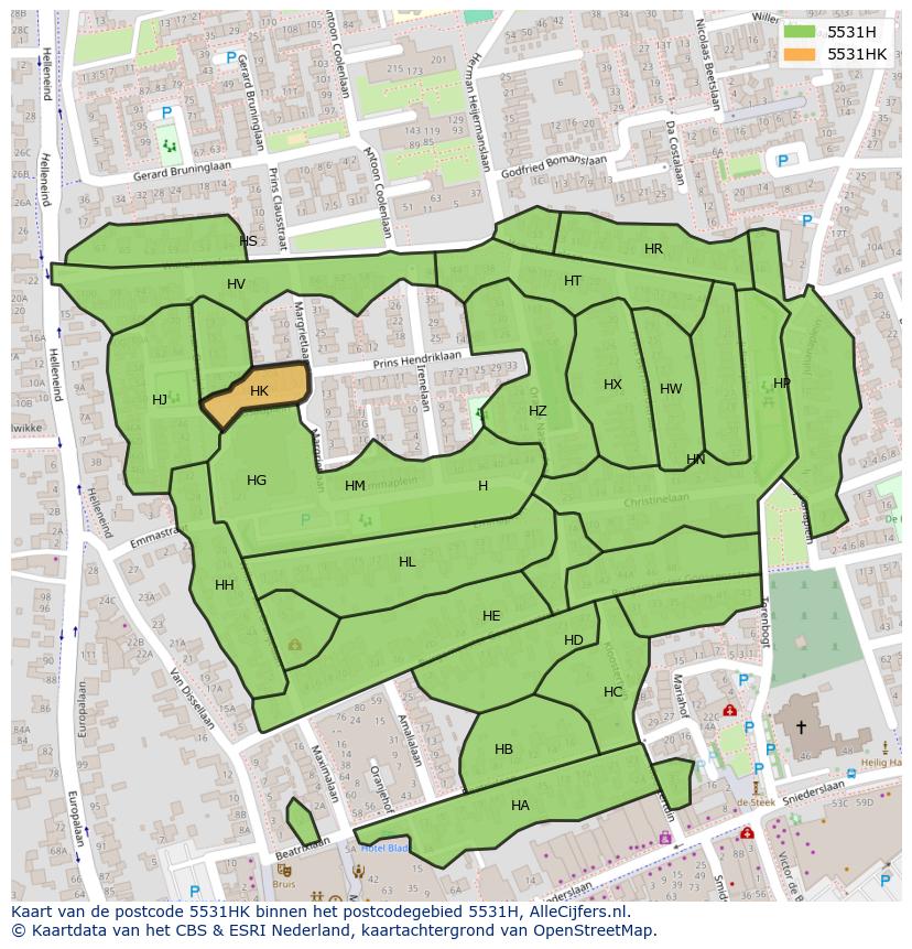 Afbeelding van het postcodegebied 5531 HK op de kaart.