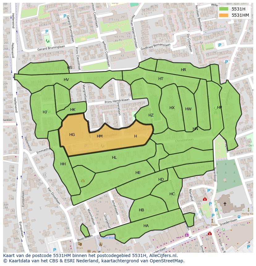 Afbeelding van het postcodegebied 5531 HM op de kaart.